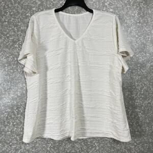 Shein Curve Women's Plus Size White Crinkle Textured Top - Size 3XL - Casual Tee